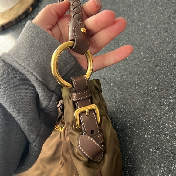 Vintage Prada Nylon Hobo Arm Bag | Olive Green Braided Handle Gold Hardware - Picture 10 of 10